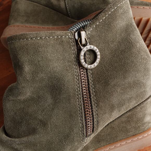 Sofft Boots Womens Size 10M Green Siri Suede Ankle Wedge Casual Preppy Side Zip - Picture 12 of 14